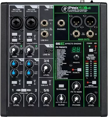 Mackie ProFX6v3 ProFX Series Professional Effects 6 Mixer - Unpowered 6-Channel • $118.06