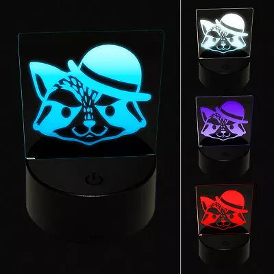 Raccoon With English Derby Bowler Hat 3D Illusion LED Night Light Sign Lamp • $19.99