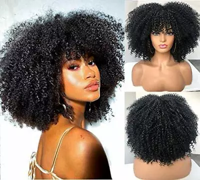 Curly Afro Wig With Bangs Short Kinky Curly Wigs For Black Women Cosplay Daily  • $19.52