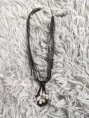 Art Glass Teardrop Floral Shaped Pendant Choker Jewelry Artisan Murano Style • $7.91