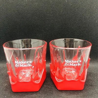 Maker's Mark Bourbon Glasses With Red Wax Drip Bottom Set Of 2 • $15