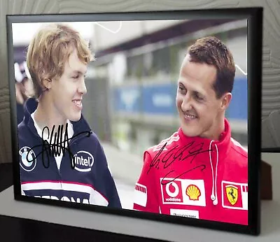 Michael Schumacher & Seb Vettel Signed Canvas Tribute Black Framed    Great Gift • $23.99