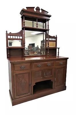 Antique English Edwardian Buffet - Satin Walnut With Beveled Mirrors • $899