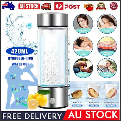 Hydrogen Rich Alkaline Water Ionizer Generator Bottle Cup USB Portable Mug 420ML • $40.99