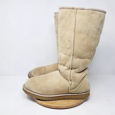 UGG Classic Tall Boots Women 9 Light Brown Suede Shearling Winter Fold Down 5815 • $33.95