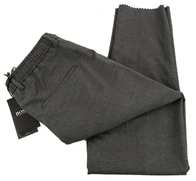 HUGO BOSS Mens Medium Gray GENIUS Drawstring Wool Flannel Slim Fit Pant 36 R NWT • $139.99