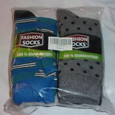 Mens Blue Dress Crew Socks Funky Stripe Patterned Designs 6 Pair 1 Size • $10.99