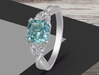 Blue Diamond Ring 8.5 Cts 925 Certified Lab Created Cushion-Marquise Cut Shine • $284.05