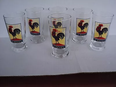 Set Of 6 Vintage  Libbey   LE REVIEL     Rooster Drinking Glasses 5.25 Inch Tall • $28