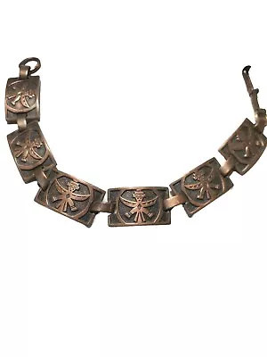 Vintage Solid Copper Stamped Panel Link Bracelet 6” Native American Style • $12