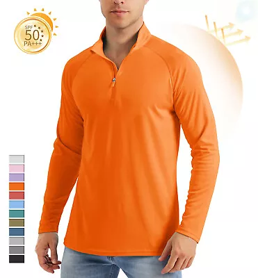 UPF50+ Long Sleeve 1/4 Zip Men's T-Shirts Sun Block UV Shirts Quick Drying Tops • $24.98