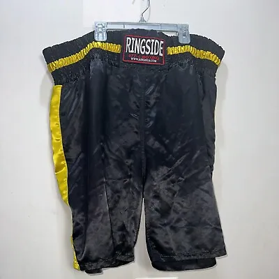 Vintage Ringside Boxing Shorts Men's XL Black Yellow Trunks Satin USA Made Sport • $38.69