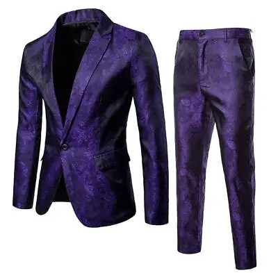 European Mens 2 Piece Shiny Blazer+Pants Suits Coats Lapel Nightclub Slim Fit • $71.99