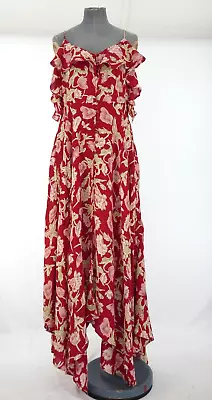 £24.99 • Buy Topshop Dress Midi Maxi Hanky Hem Floral Ruffle Cut Out Back Cold Shoulder UK 14