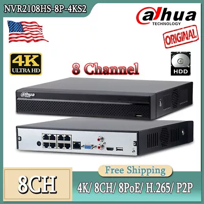Dahua 4K 8CH 8POE NVR NVR2108HS-8P-4KS2 8 Channel P2P Samrt Play&Plug POE Lot • $170.91
