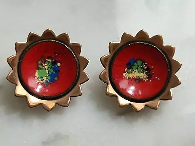 MATISSE Renoir Copper Red Speckled Enamel Flower Sun Clip Earrings • $45