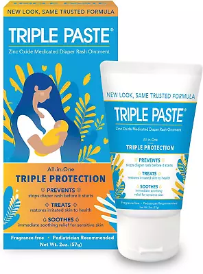 Triple Paste Diaper Rash Cream For Baby - 2 Oz Tube - Zinc Oxide Ointment And - • $14.79