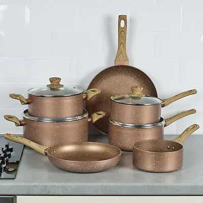 7 PCS URBN-CHEF Ceramic Rose Gold Induction Cooking Pots Frying Pan Cookware Set • £75.99