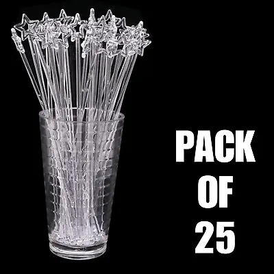 25x Swizzle Sticks Clear Plastic Star Head Reusable Cocktail Drink Stirrer 22cm • £5.99