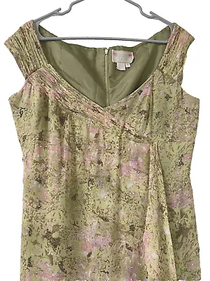 Vintage 90s Victoria Royal Silk Beaded Dress Sz 16 Green Pink • $73.95