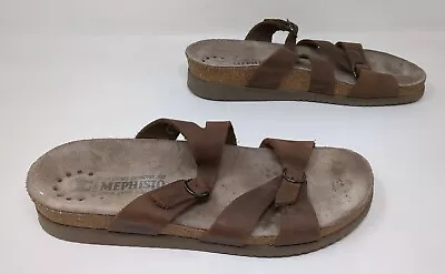 Mephisto Women's Brown Leather HANNEL Strappy Slip On Sandals Size 41 / US 11 • $34.99