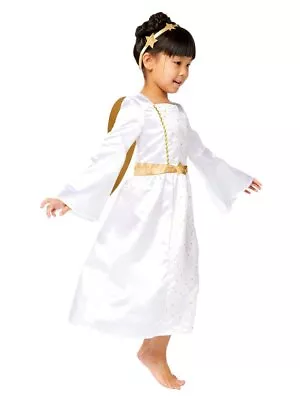 Girls Angel Costume White Dress Wings Halo Nativity Christmas Outfit Kids 4-8 • £15.95