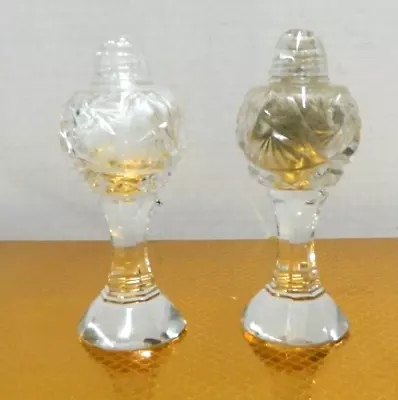 Vintage Bohemia / Czech Cut Crystal Tall Pedestal Floral Salt & Pepper Shakers • $19.95