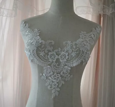 Bridal Evening Dress Neckline Lace Applique Floral Embroidery Costume Motif 1 PC • £3.99