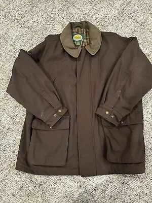 Cabelas Brown Jacket Coat Flannel Lined Leather Collar Size XL • $50