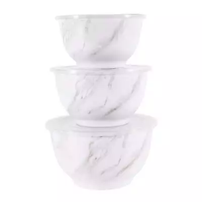 6-Piece Melamine Serving Bowl Set With Lids White Marble Print • $16.94