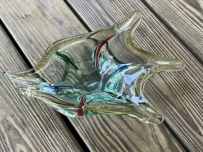 Murano Style Art Glass Multi Color Fish Hand Blown Bowl Flat Bottom • $27