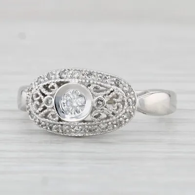 Vintage 0.18ctw Diamond Filigree Ring 14k White Gold Size 7.25 Engagement • $329.99