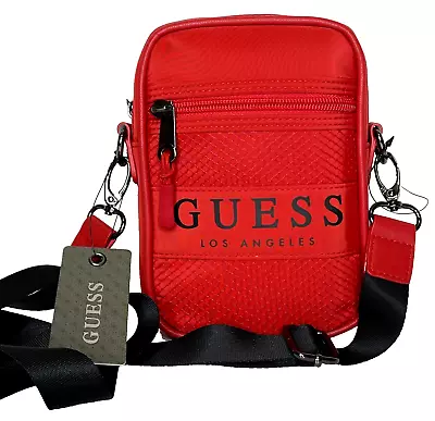 GUESS LOGO MINI CROSSBODY SHOULDER BAG HANDBAG Red Black Nylon AUTHENTIC New NWT • $61.95