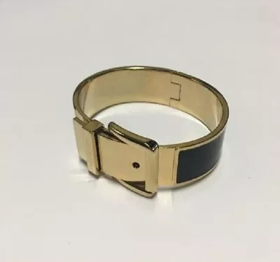 Michael Kors Gold Tone Wide Black Enamel Hinge Belt Buckle Bangle • $105