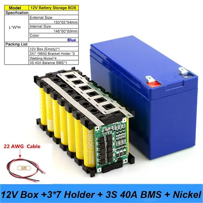 12V 3S 7P 40A BMS Li-ion Battery Pack DIY Kits Case Holder For 18650 Power Wall • £2.39
