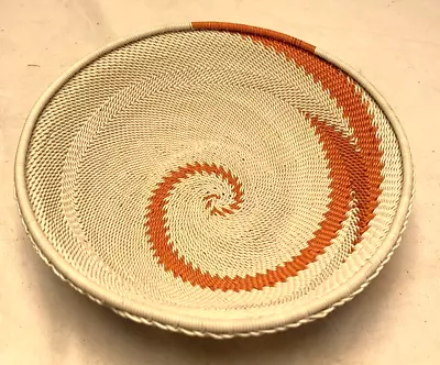 Vintage Orange And White Swirl Woven Basket - 6.25” • $11