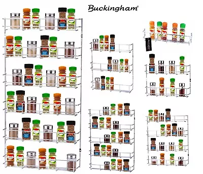 Buckingham 1- 6 Tier Spice Jar Rack Kitchen Cupboard Door Wall Storage Organiser • £6.99