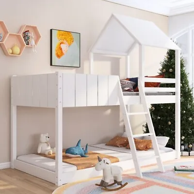 Wooden Bunk Bed Loft Bed Treehouse 3FT Kids Mid-Sleeper Cabin Bed 90x190cm White • £389.65