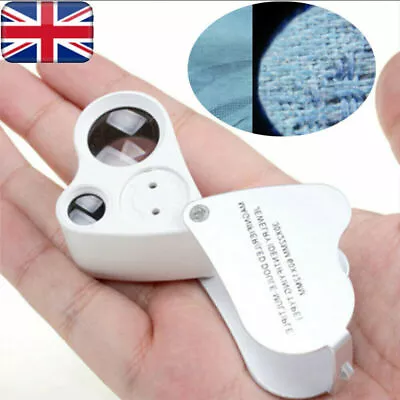 Pocket 60X Magnifying Loupe Jewelry Eye Glass Magnifier LED Light Jewelers Loop • £4.30