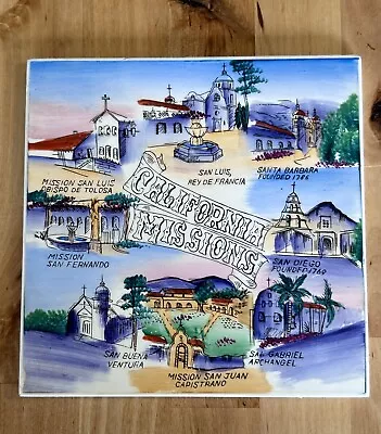 Vintage CALIFORNIA MISSIONS Souvenir Ceramic Tile 6 X 6” WALES Japan • $17.59