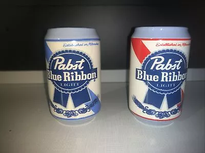 Pabst Blue Ribbon Light PBR Salt And Pepper Shakers Beer Can Style Ceramic VTG • $34.90