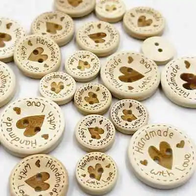 Buttons Handmade With Love Heart Wooden Great For Knitting And Crafts 15/20/25mm • £2.50