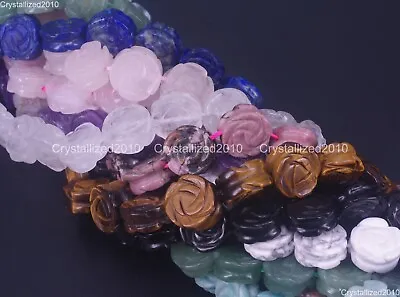 $21.78 • Buy Natural Gemstones Amethyst Quartz Aventurine Agate Rose Flower Beads 14mm 15.5 
