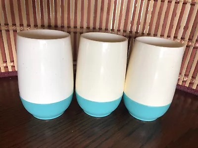 $16 • Buy 3 Small Vintage MCM Vacuum Tumblers Bopp Decker Turquoise & White VACRON USA