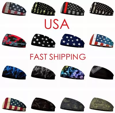 Sweatband American USA Flag Fashion Men Women Headband Yoga HairBand Sweat Bands • $6.86