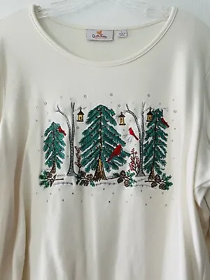 Vintage! Quacker Factory Size Large Christmas Winter Embroidered Cardinal Shirt • $18