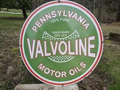 Large Vintage Valvoline Motor Oils Pure Penn Porcelain Gas Pump Sign 30  • $254.99