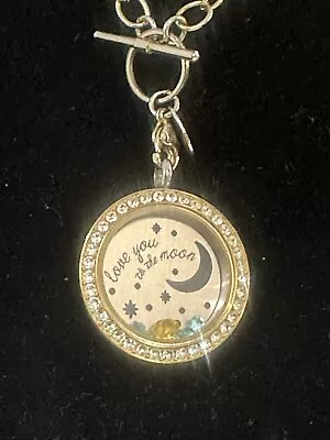 Origami Owl 2 Tone Silver & Gold Locket Chain Clear Rhinestones Love You To Moon • $30.14