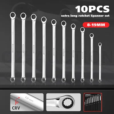 $85.95 • Buy 10 PCS Extra Long Double Ring Cr-V Ratchet Spanner Set 72 Tooth Wrench Hand Tool