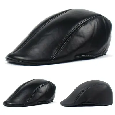 Mens Vintage Look Soft Leather Ivy Beret Newsboy Gatsby Golf Cabbie Flat Cap Hat • $13.29